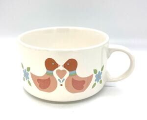 Vintage Interpur Pennsylvania Dutch Love Birds Large Ceramic Soup Mug
